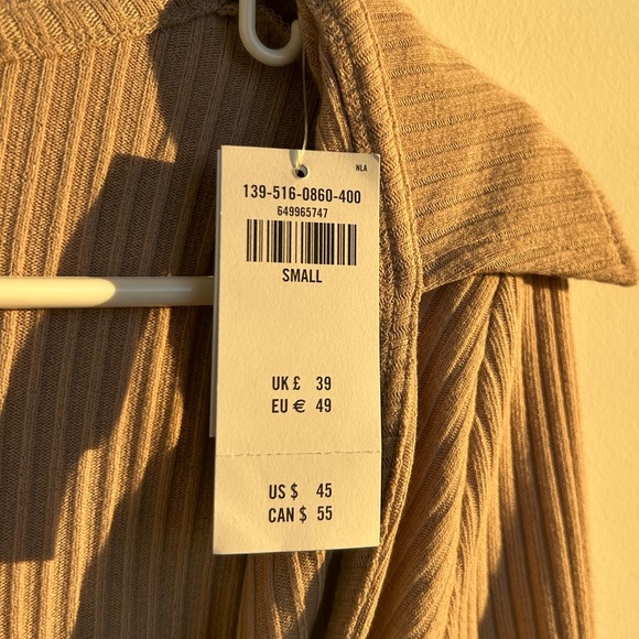 Abercrombie Ribbed Polo Wrap Top Women Small Taupe Minimalist - Picture 2 of 5